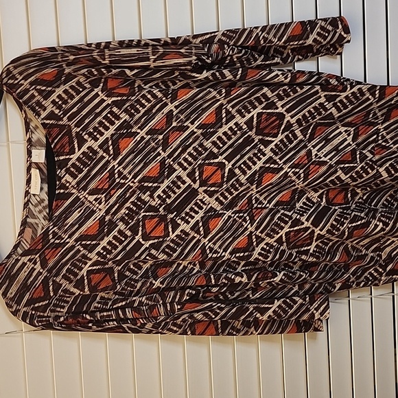Chico's Brown & Orange Geometric shape Top 3/4 Sleeve sz 1(med) - Picture 1 of 7